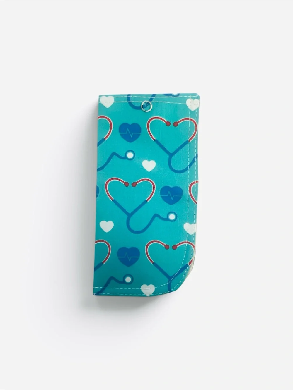 Teal Heart & Stethoscope Eyeglass Case